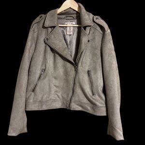 Moto Jacket Philosophy Short Gray-Beige Soft Faux Suede Women’s Size XL